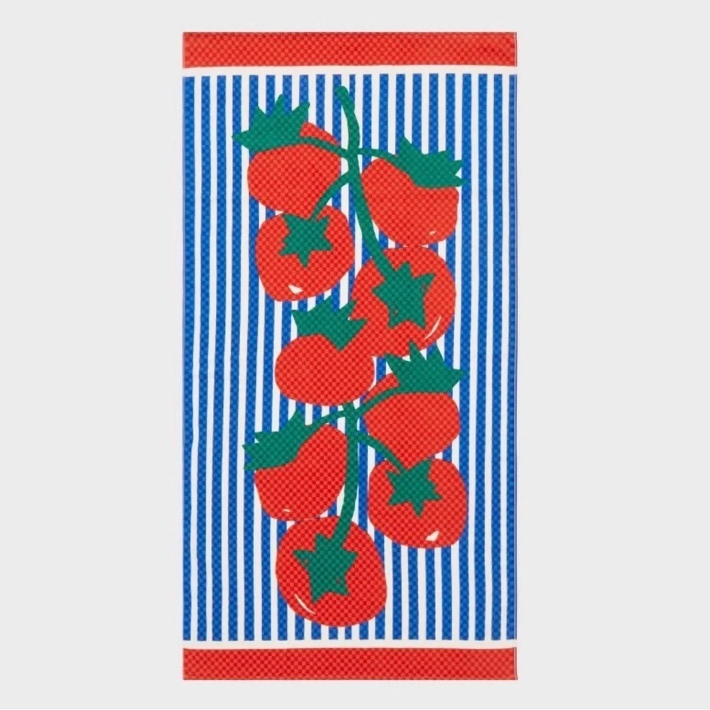 Room Essentials Tomato Print Striped Towel Set of 2
